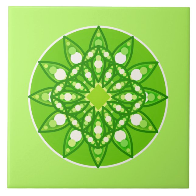 Carreau Mandala motif dans les tons vert citron (Devant)