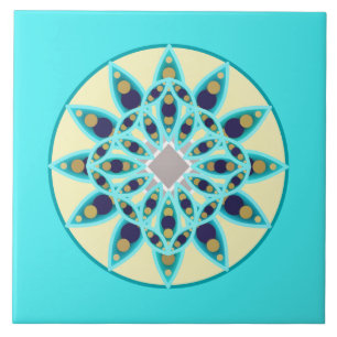 Carreau Mandala motif en bleu turquoise, crème et marine