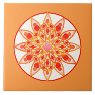 Carreau Mandala motif en corail, orange et or