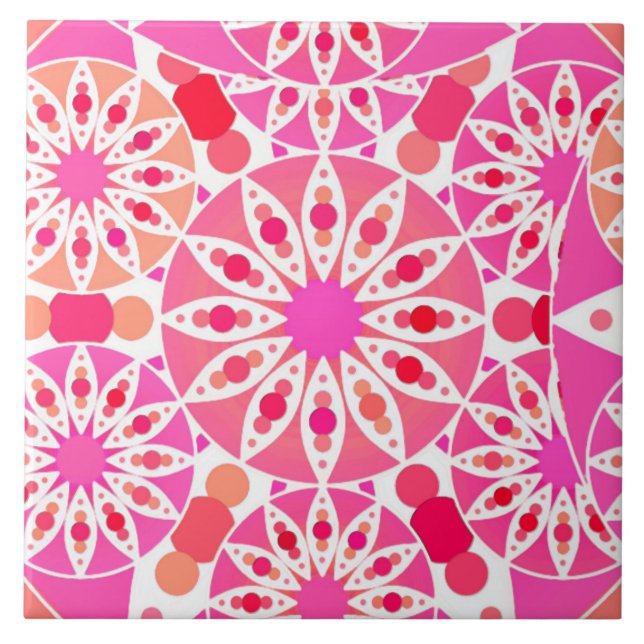 Carreau Mandala Motif en rose et corail (Devant)