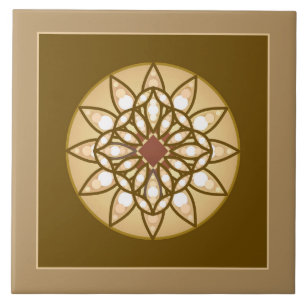 Carreau Mandala motif en Tan, Crème et Chocolat Brown