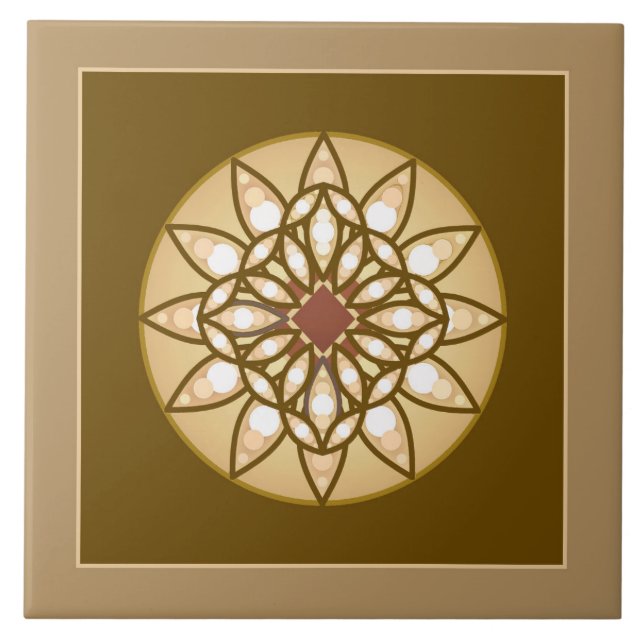 Carreau Mandala motif en Tan, Crème et Chocolat Brown (Devant)