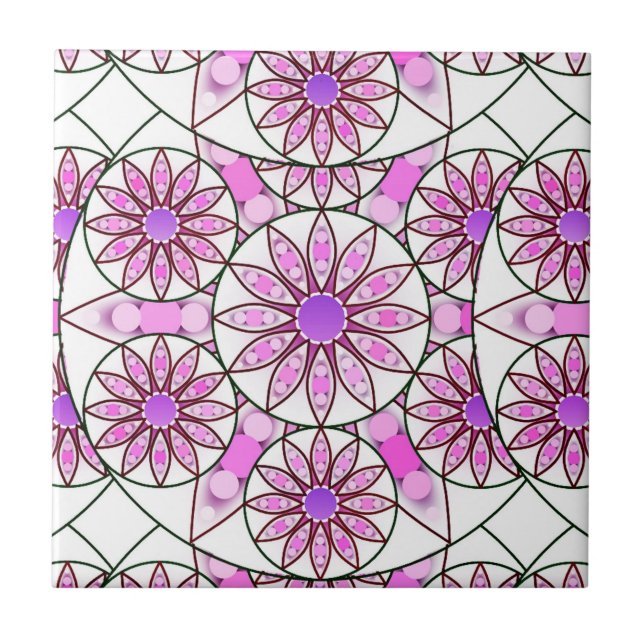 Carreau Mandala, motif, lavande, rose, rose chaud, blanc (Devant)