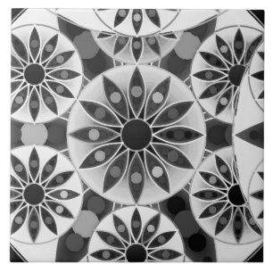 Carreau Mandala motif, noir, blanc et gris / gris