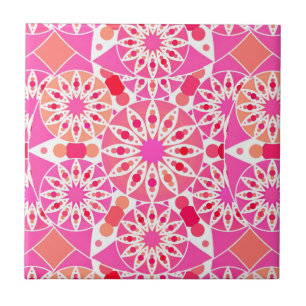 Carreau Mandala motif, tons rose et corail