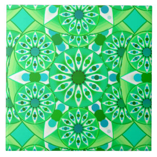 Carreau Mandala motif, vert émeraude et paon
