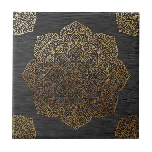 Carreau Mandala-or en bois (Devant)