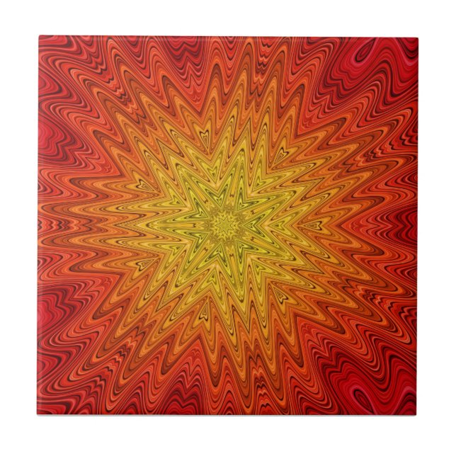 Carreau Mandala orange et jaune de Sun/étoile/coeur (Devant)