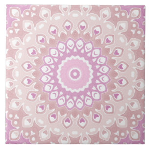 Carreau Mandala Rose Tendre avec Motifs de Cœur et de Péta