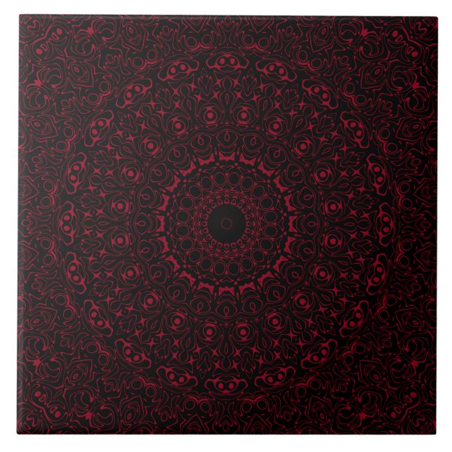 Carreau Mandala rouge Bourgogne avec symétrie ornementale (Devant)