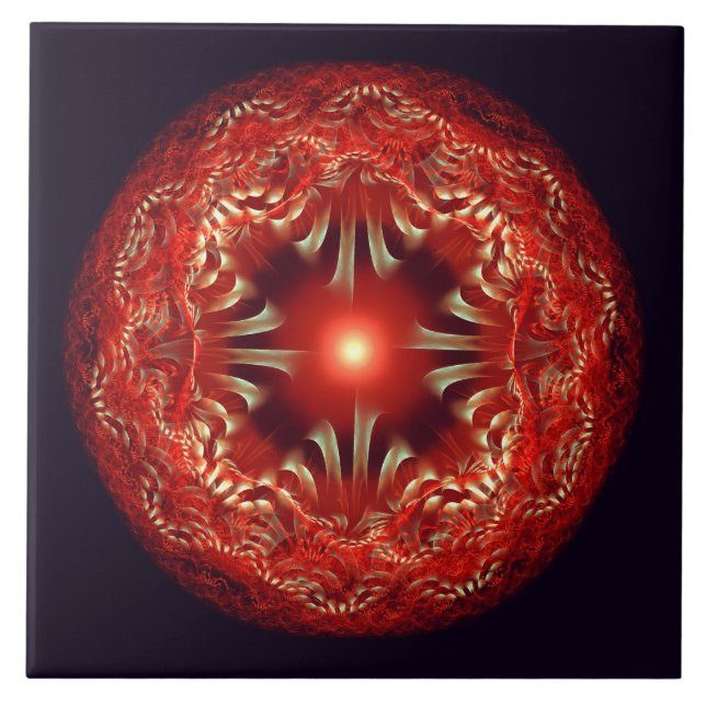 Carreau Mandala rouge rond fractal (Devant)
