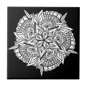 Carreau Mandala Star Flower Carrelage en céramique noir et