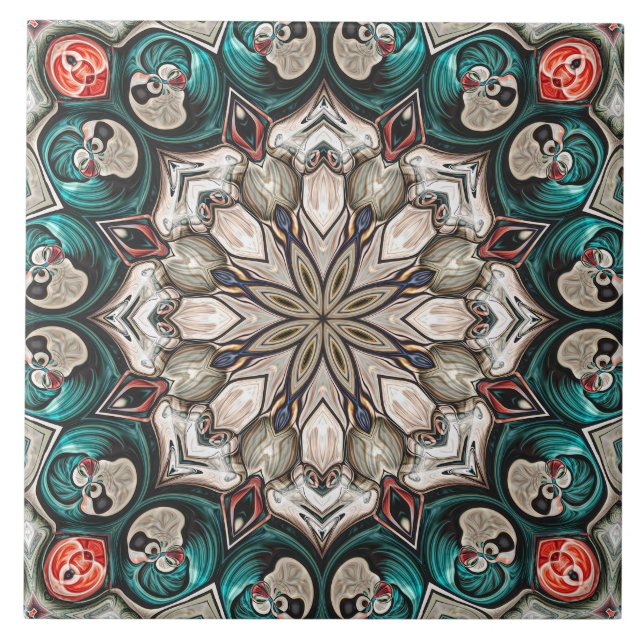 Carreau Mandala Turquoise Abstraite (Devant)