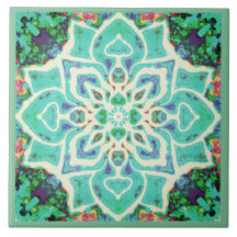 Mandala vert fleuri Rétro méditerranéen