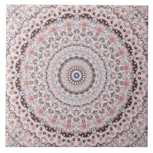 Carreau Mandala vintage en Rose, Brown et bleu