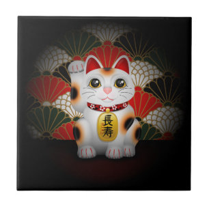 Carreau Maneki en céramique blanc Neko