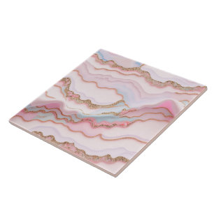 Carreau Marbre Agate Moderne Bleu Rose Collection Or