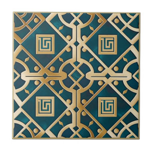 Carreau Marbre Art Déco de luxe Clé grecque Mer Vert Or