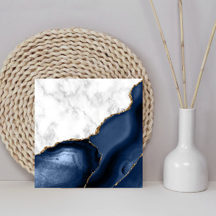 Carreau Marbre blanc agate bleu marine paillettes dorées