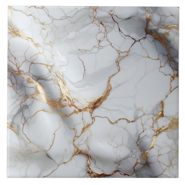 Carreau Marbre blanc aux veines d'or, petit effet de relie (Devant)
