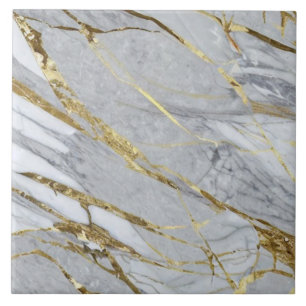 Carreau Marbre blanc et gris avec accents or