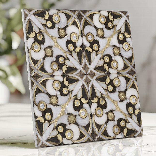 Carreau Marbre blanc et or de luxe Arabesque (Créateur téléchargé)