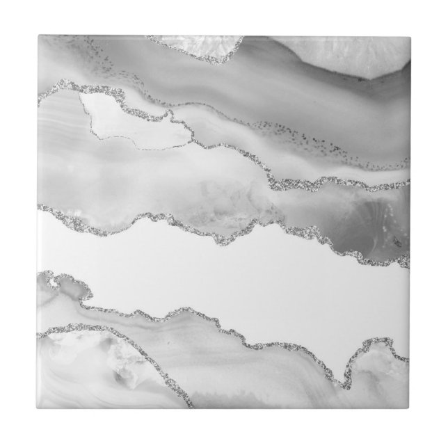 Carreau Marbre blanc gris Agate Parties scintillant argent (Devant)