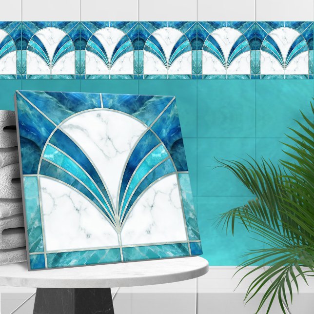 Carreau Marbre bleu Art déco et Aquamarine (Créateur téléchargé)