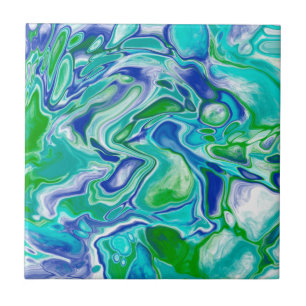Carreau Marbre bleu et vert Fluid Art Abstrait   