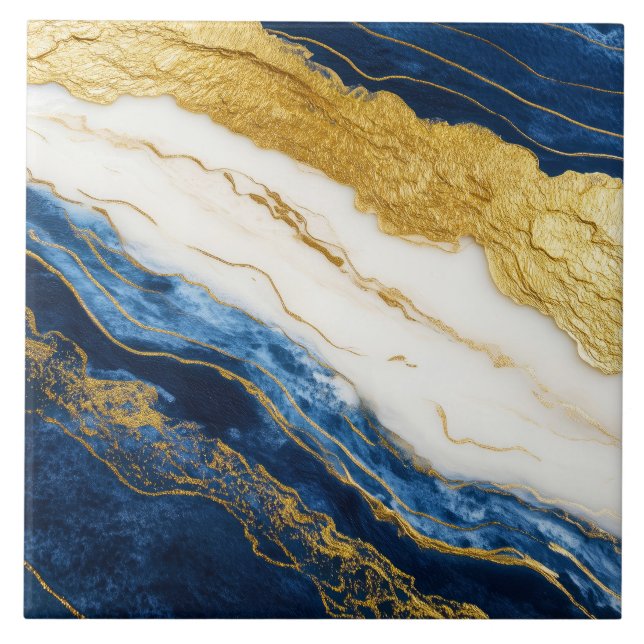 Carreau Marbre bleu marine de luxe et feuille d'or (Devant)