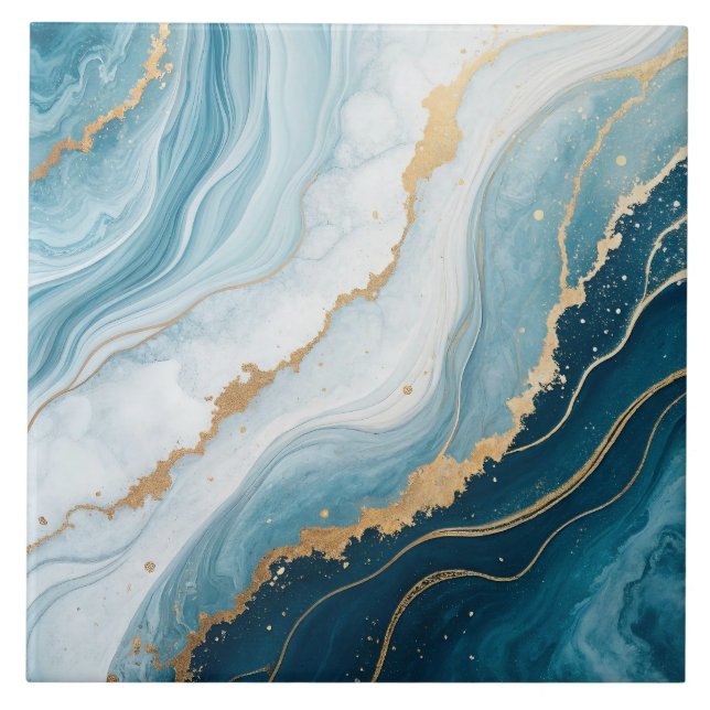 Carreau Marbre céleste - Bleu, Blanc & Or Luxe (Devant)