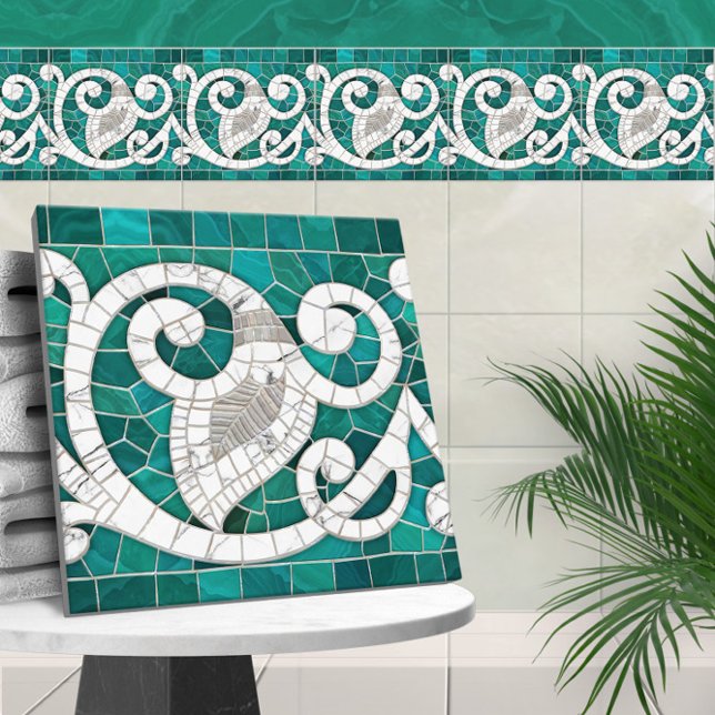 Carreau Marbre de Mosaïque Ornement vert et blanc (Créateur téléchargé)