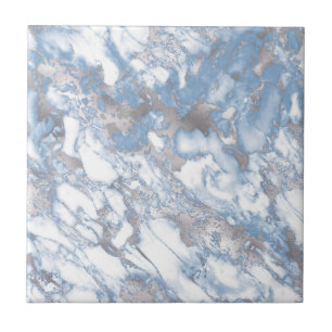 Carreau Marbre Faux Élégant Blanc Bleu Poussiéreux Argent