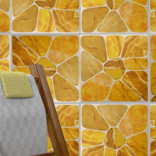 Carreau Marbre jaune Mosaïque Fleur art abstrait (Créateur téléchargé)