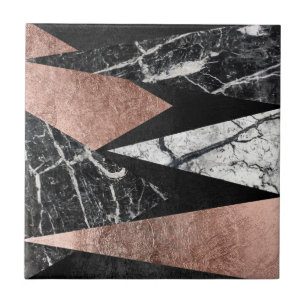 Carreau Marbre moderne élégant, or rose, et triangle noire