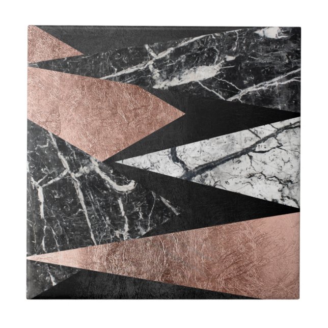 Carreau Marbre moderne élégant, or rose, et triangle noire (Devant)