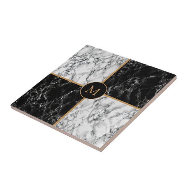 Carreau Marbre noir & blanc - Personnalisable - Luxe (Côté)