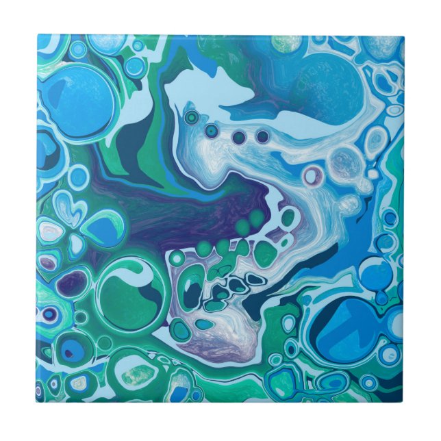 Carreau Marbre numérique bleu et vert Fluide Art (Devant)