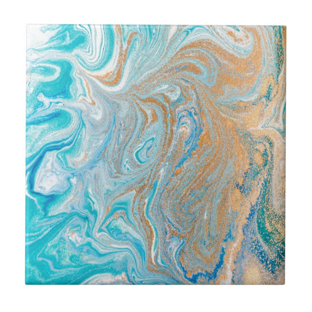 Carreau Marbre or turquoise argent, beau, élégant (Devant)