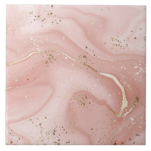 Carreau Marbre Rose Pâle Pailleté Or Motif Abstrait