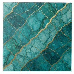 Carreau Marbre Turquoise Bleu Canard et Or
