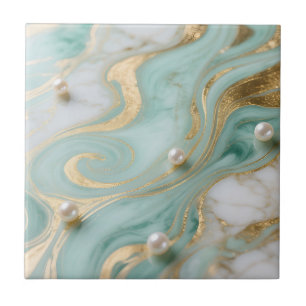 Carreau Marbre Turquoise Perle Or Tourbillon