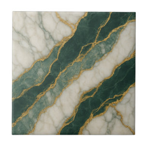 Carreau Marbre Vert Blanc Luxueux avec Veines d'Or