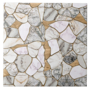 Carreau Marbres blancs et Gold Voronoi Abstrait