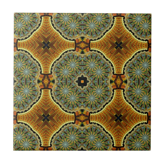 Carreau Marché du matin Motif géométrique vert et or (Devant)