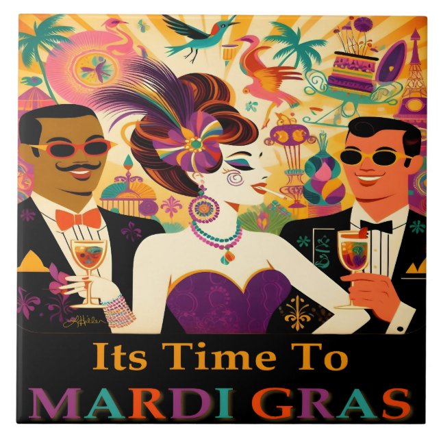 Carreau Mardi Gras Cocktail Futur Du Milieu Du Siècle (Devant)