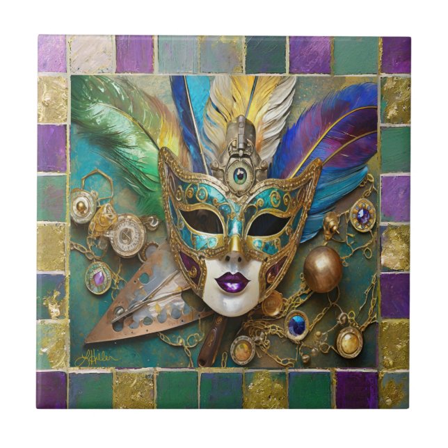 Carreau Mardi Gras Troisième Oeil Gold Céramique Masque (Devant)