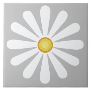 Carreau Marguerite blanche avec centre jaune sur argent