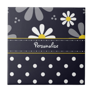 Carreau Marguerites Girly et pois de mod avec le nom