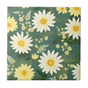 Carreau Marguerites Romantiques Sur Vert